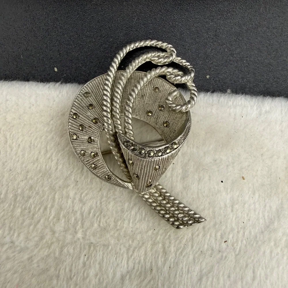 Vintage Kramer Brooch Silver Tone Marcasite
